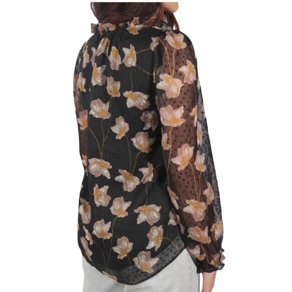 Bar III Black Floral Chiffon Blouse size Large - Picture 2 of 9